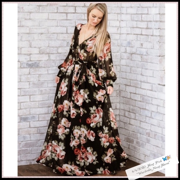 2/$80 HP🎉 Black Floral Chiffon Maxi Dress - Picture 3 of 10